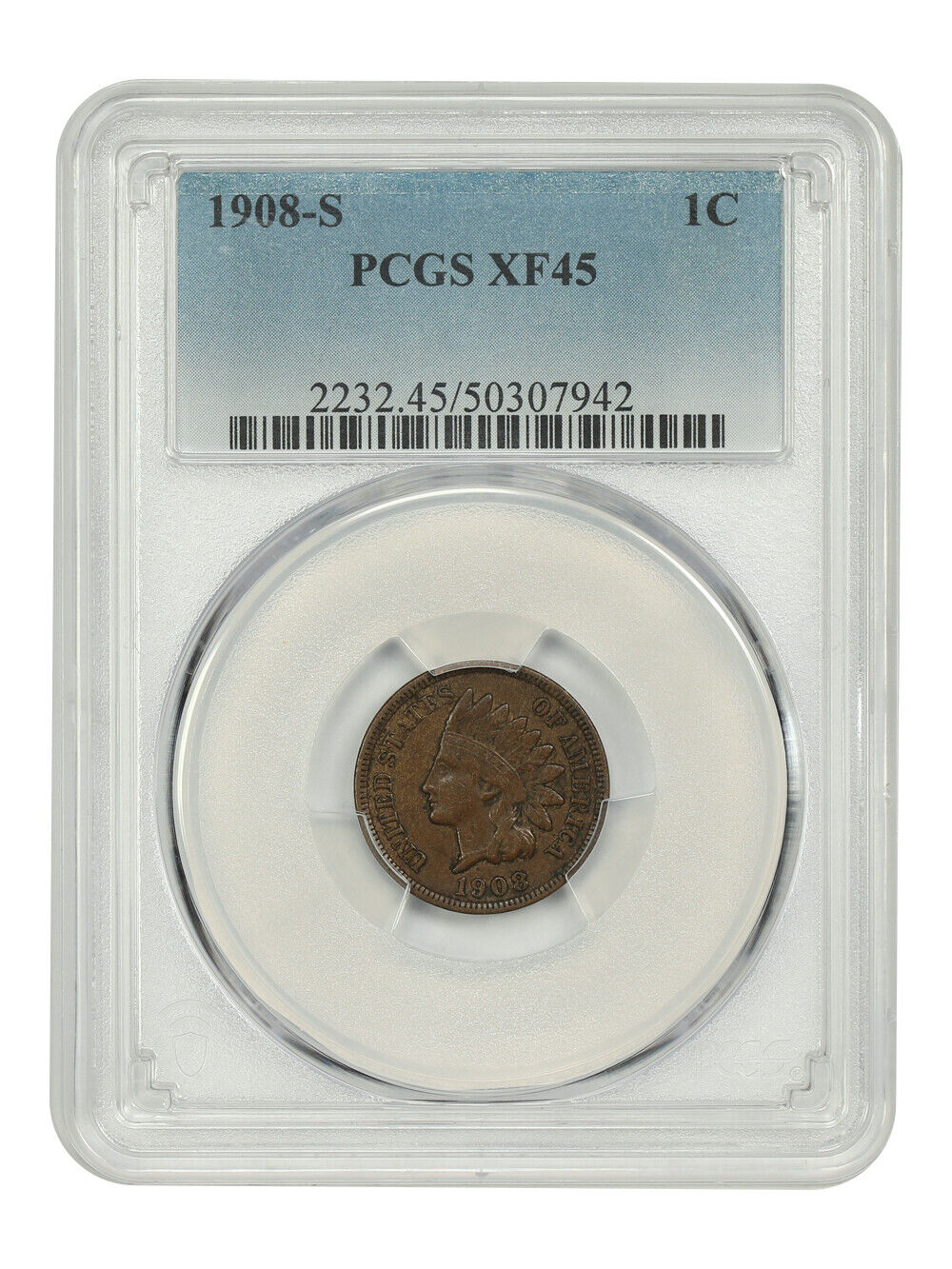 1908-S 1C PCGS XF45 - Indian Cent - Popular Key Date