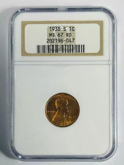 1938 S Small Cents Lincoln Penny NGC MS-67 RD