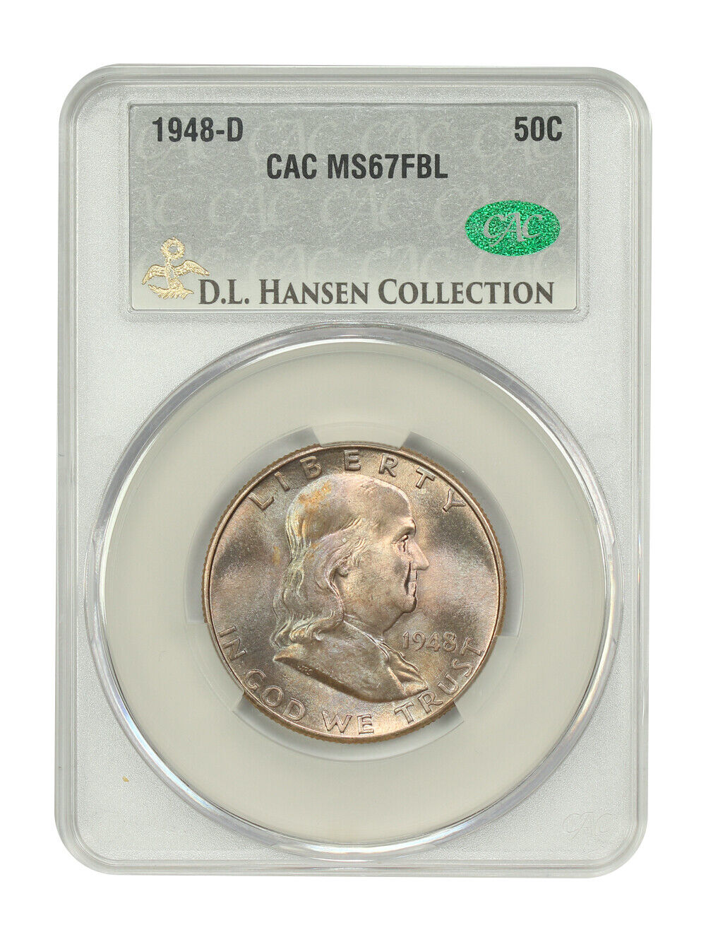 1948-D 50C CACG MS67FBL ex: D.L. Hansen - Franklin Half Dollar