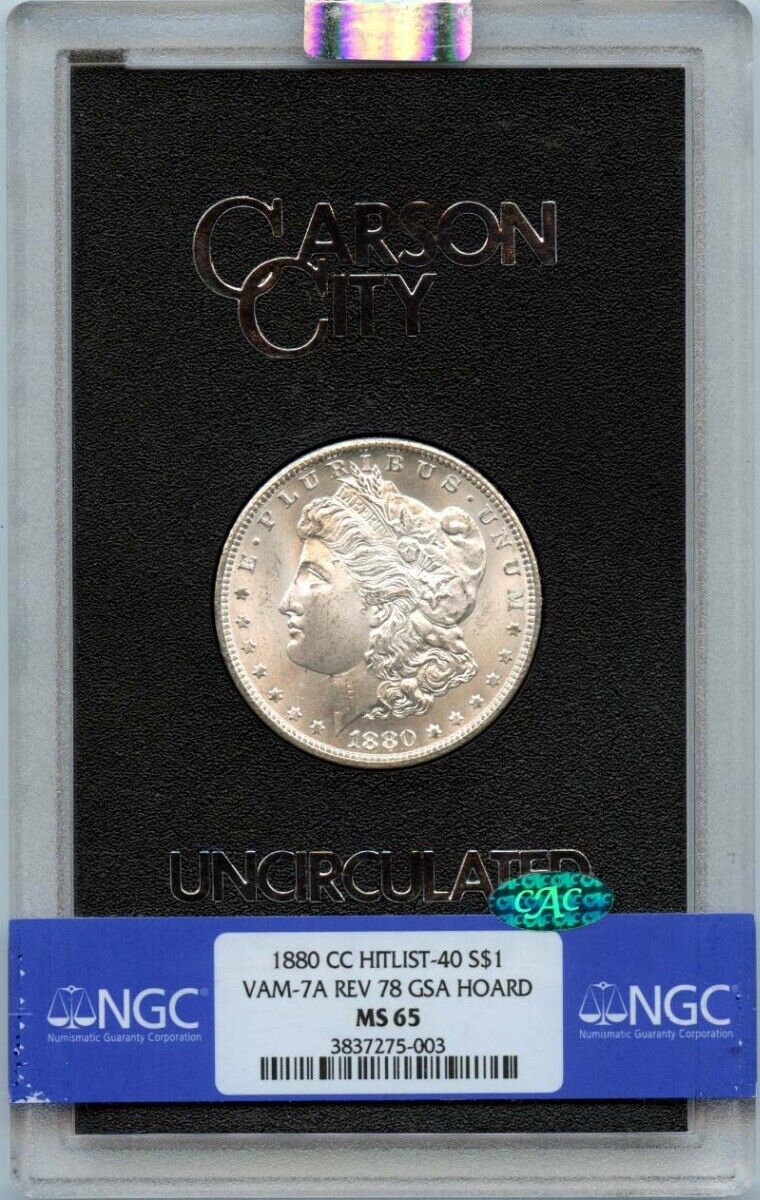 1880-CC VAM 7A Morgan Dollar Rev 78 GSA HOARD S$1 NGC MS65 (CAC)