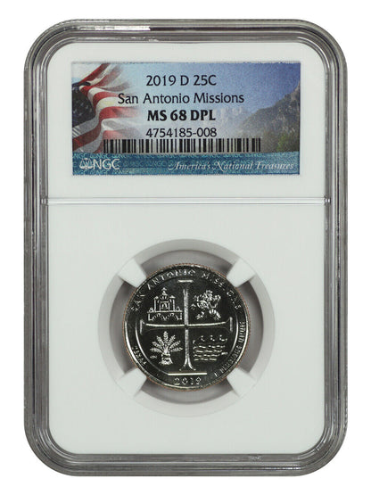 2019-D 25C San Antonio Missions NP NGC MS68DPL - Type 1 - Clad