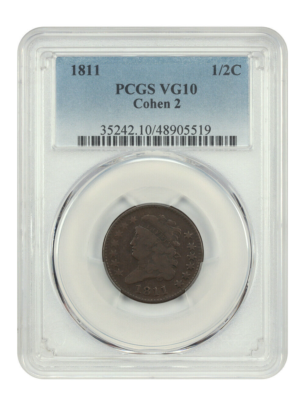 1811 1/2C PCGS VG10 (Cohen-2) - Classic Head Half Cent - Key Date