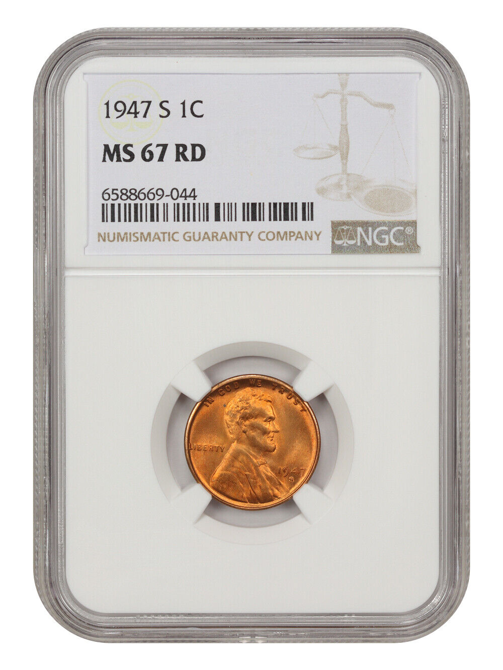 1947-S 1c NGC MS67RD