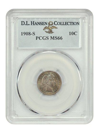 1908-S 10C PCGS MS66 ex: D.L. Hansen