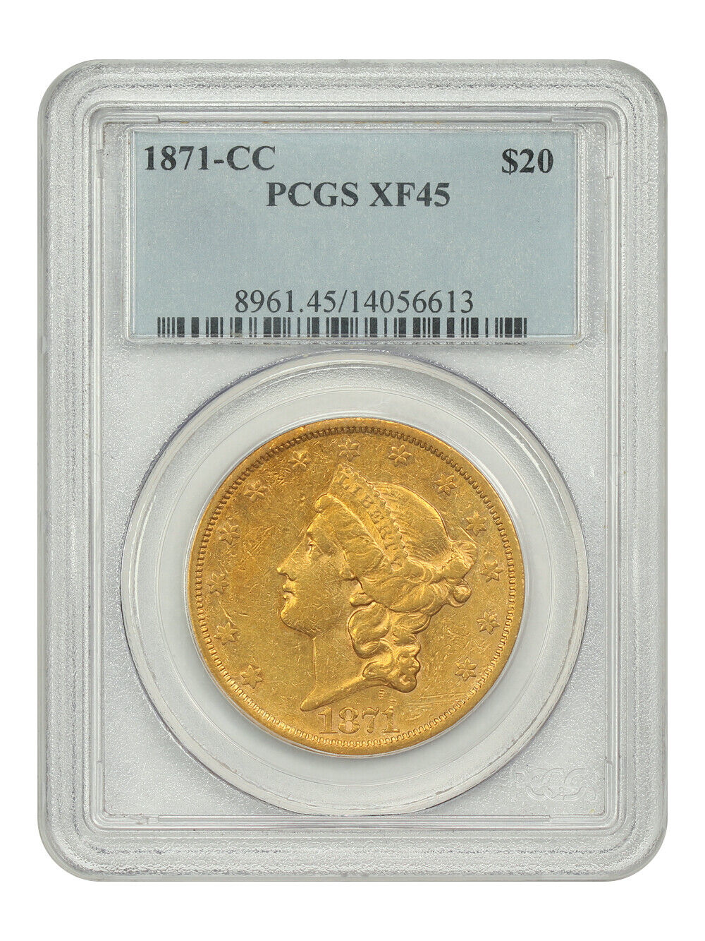 1871-CC $20 PCGS XF45 - Liberty Head $20 - Rare CC-Mint Issue