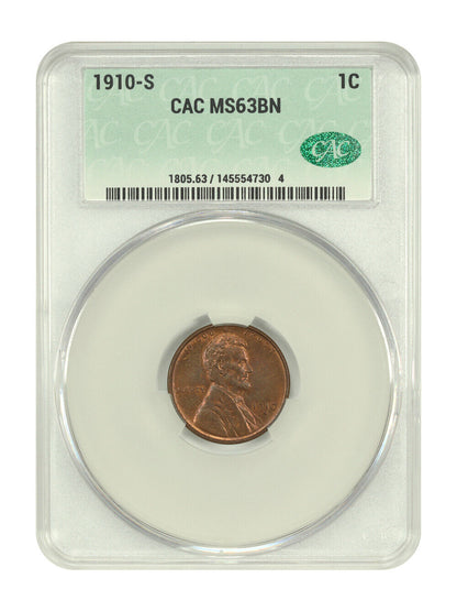 1910-S 1C CACG MS63BN - Lincoln Cent (Wheat Reverse) - Nice Remaining Red