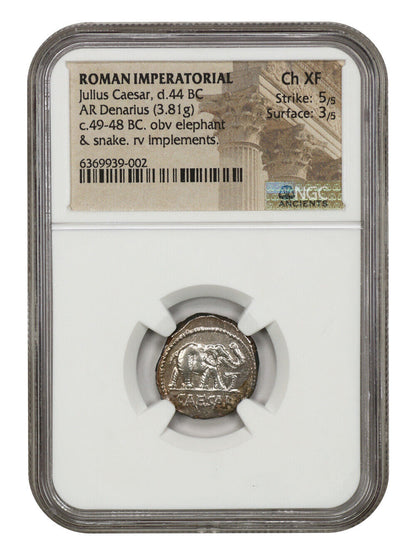 Ancient Roman: Julius Caesar (c.49-48 BC) AR Denarius NGC Choice XF