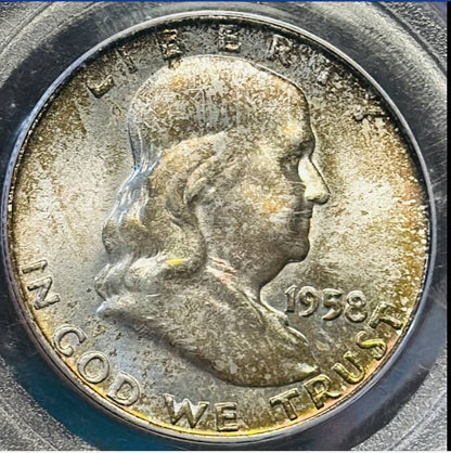 1958 D Franklin Half Dollar PCGS MS-66 FBL COLORS