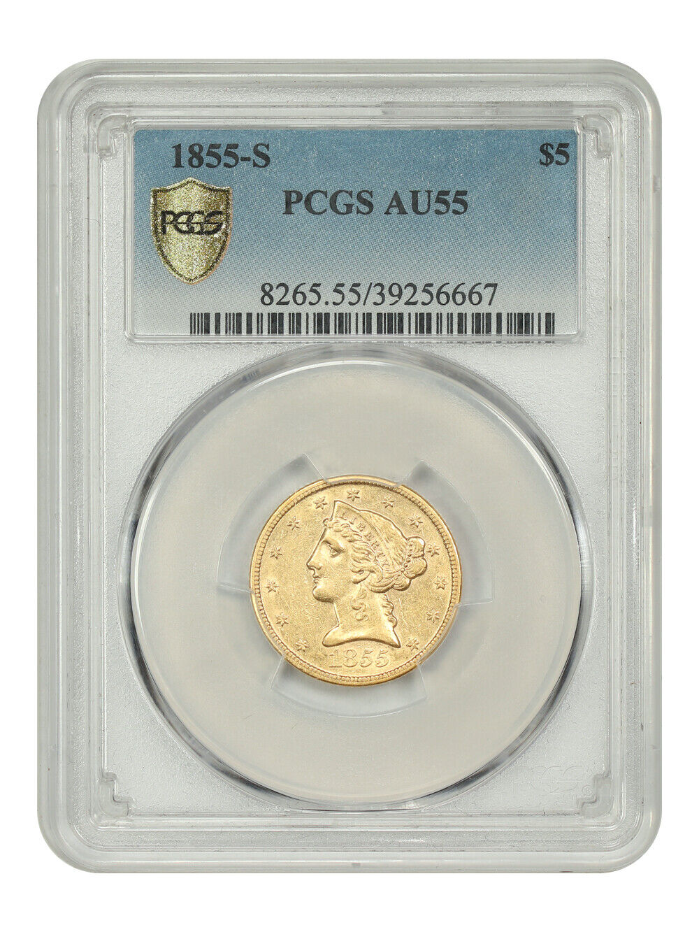 1855-S $5 PCGS AU55 - Liberty Head $5