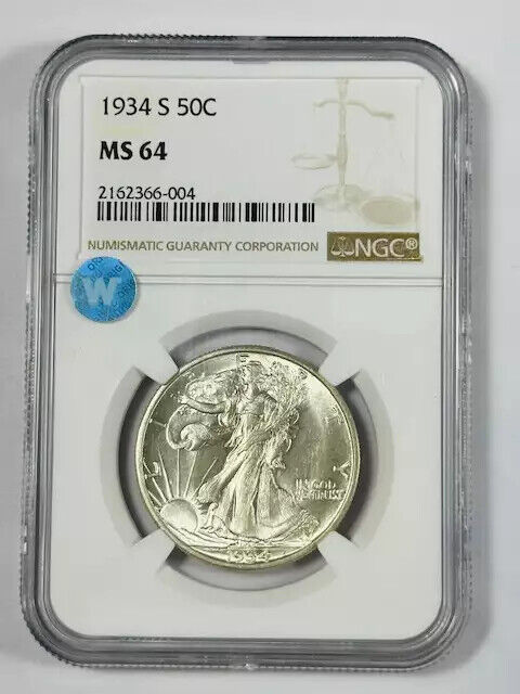 1934 S Walking Liberty Half Dollar NGC MS-64 Sight White