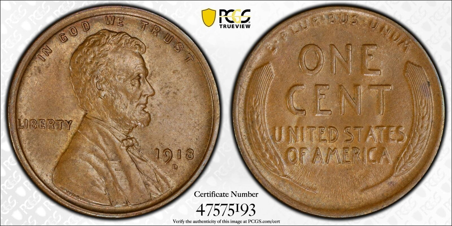 1918 D Small Cents Lincoln Penny PCGS MS-63 BN