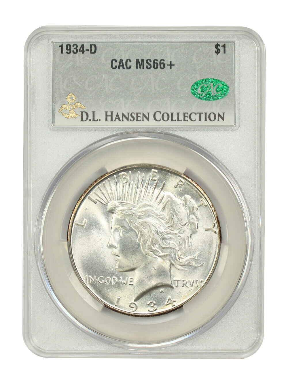 1934-D $1 CACG MS66+ ex: D.L. Hansen/Linda Gail/JDC - Peace Dollar