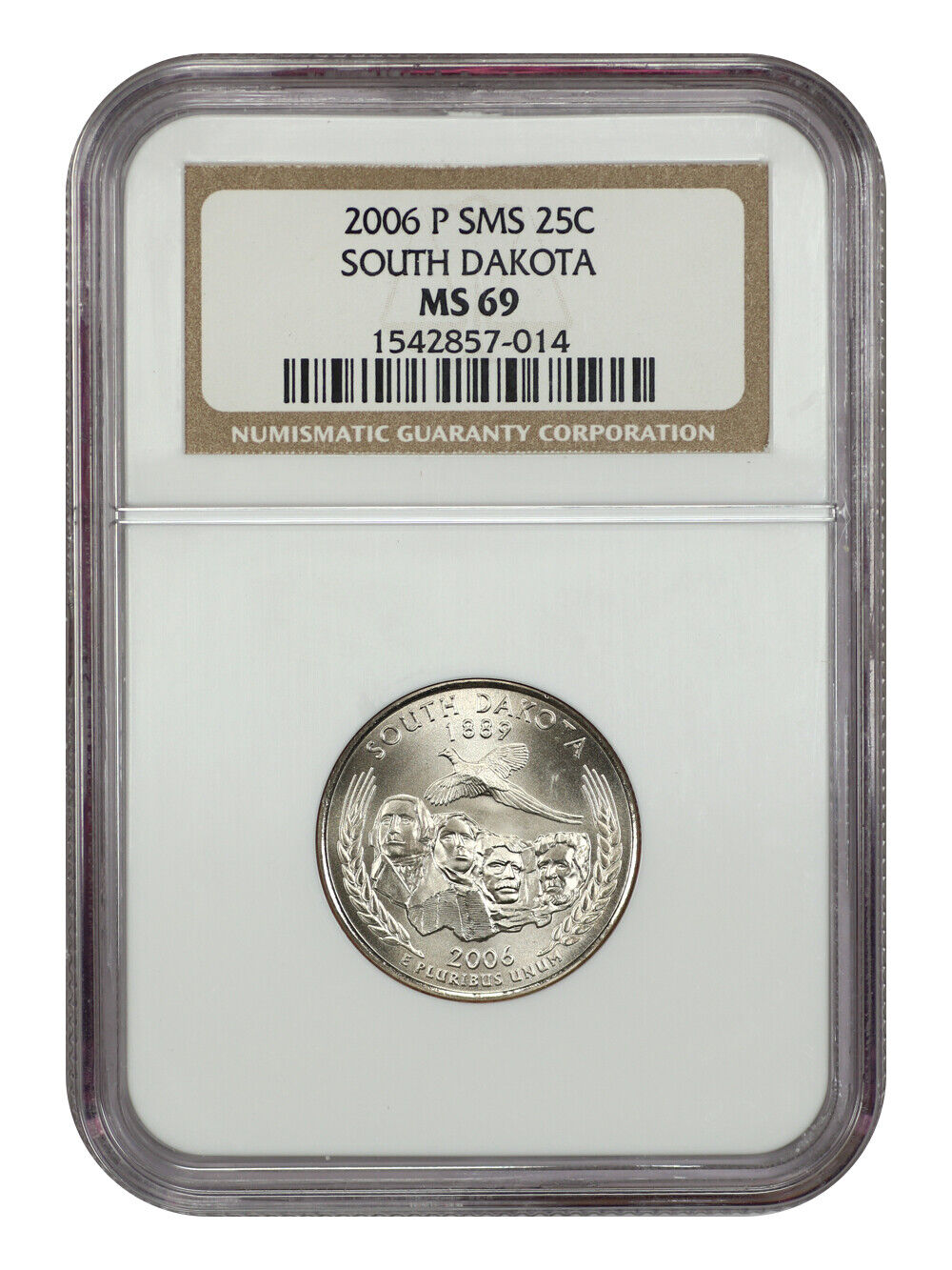 2006-P 25C South Dakota NGC SP69 (Satin Finish) - Washington 50 States Quarters