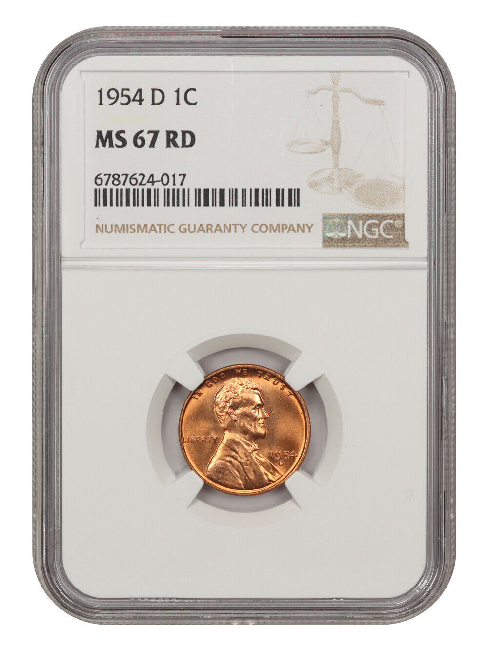 1954-D 1C NGC MS67RD - Lincoln Cent (Wheat Reverse)