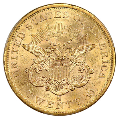 1861-S $20 PCGS MS61 ex: D.L. Hansen