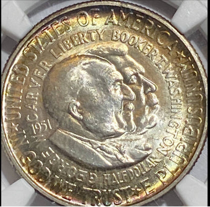 1951 P Washington Carver NGC MS-65 Rainbow Toning