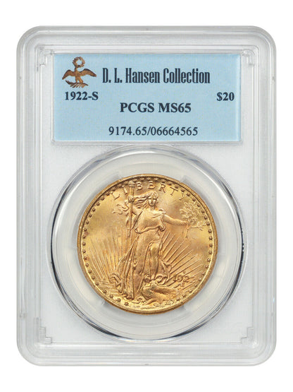 1922-S $20 PCGS MS65 ex: D.L. Hansen