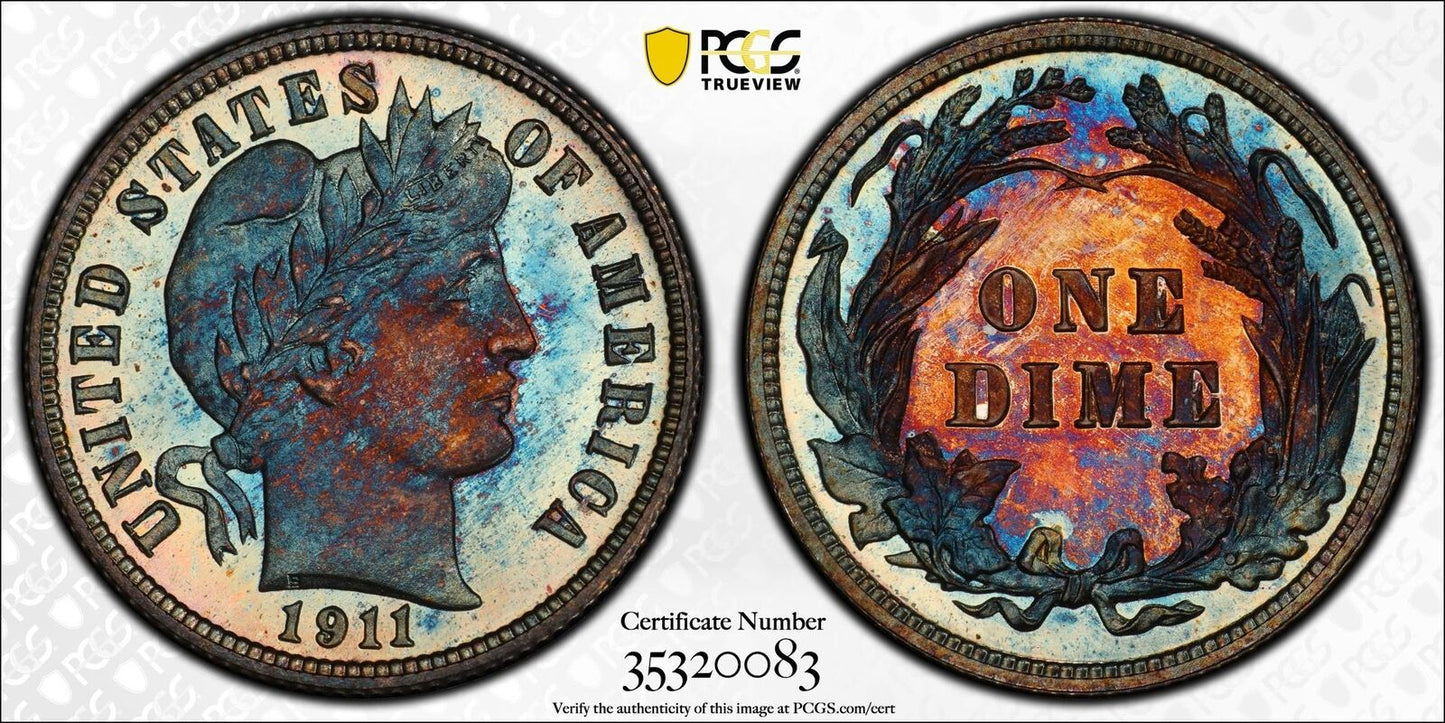 1911 10C Barber Dime PCGS PR68