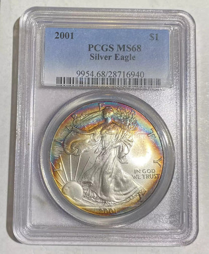 2001 P Silver Eagles PCGS MS-68 Rainbow Toning