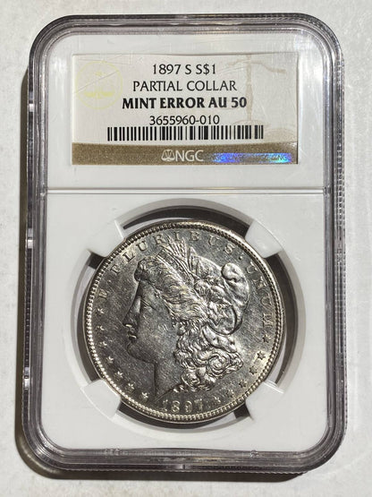 1897-s p Morgan Dollar NGC AU-50 1897 PARTIAL COLLAR