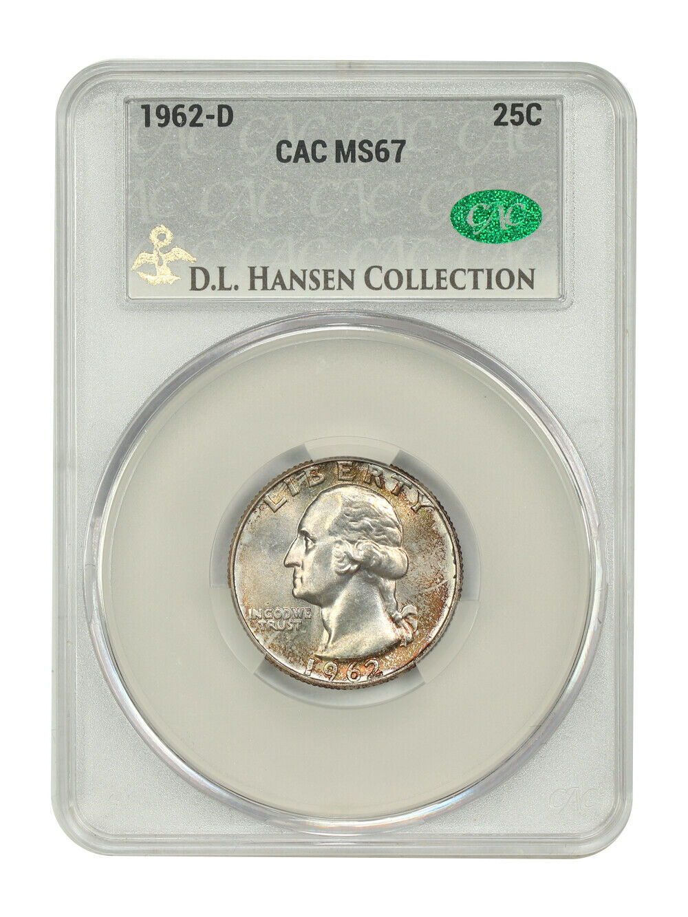 1962-D 25C CACG MS67 ex: D.L. Hansen - Washington Quarter