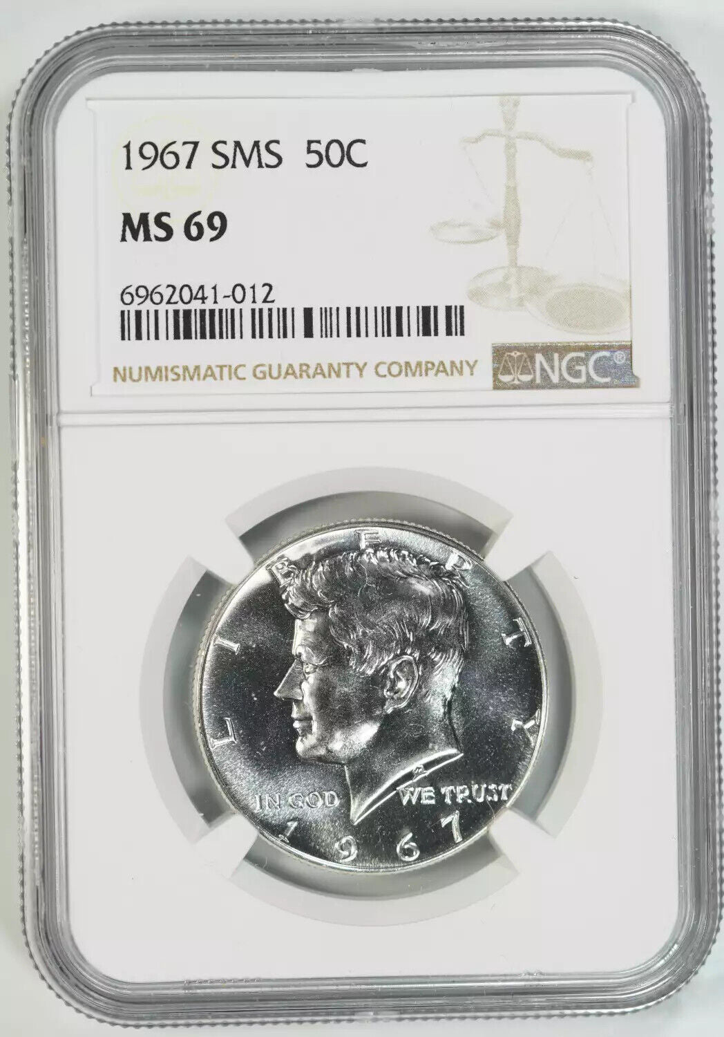 1967 SMS KENNEDY HALF DOLLAR 50C NGC CERTIFIED MS 69 MINT STATE UNC (012)