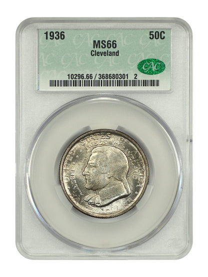 1936 50C Cleveland CACG MS66 - Classic Silver Commemorative - Popular Commem