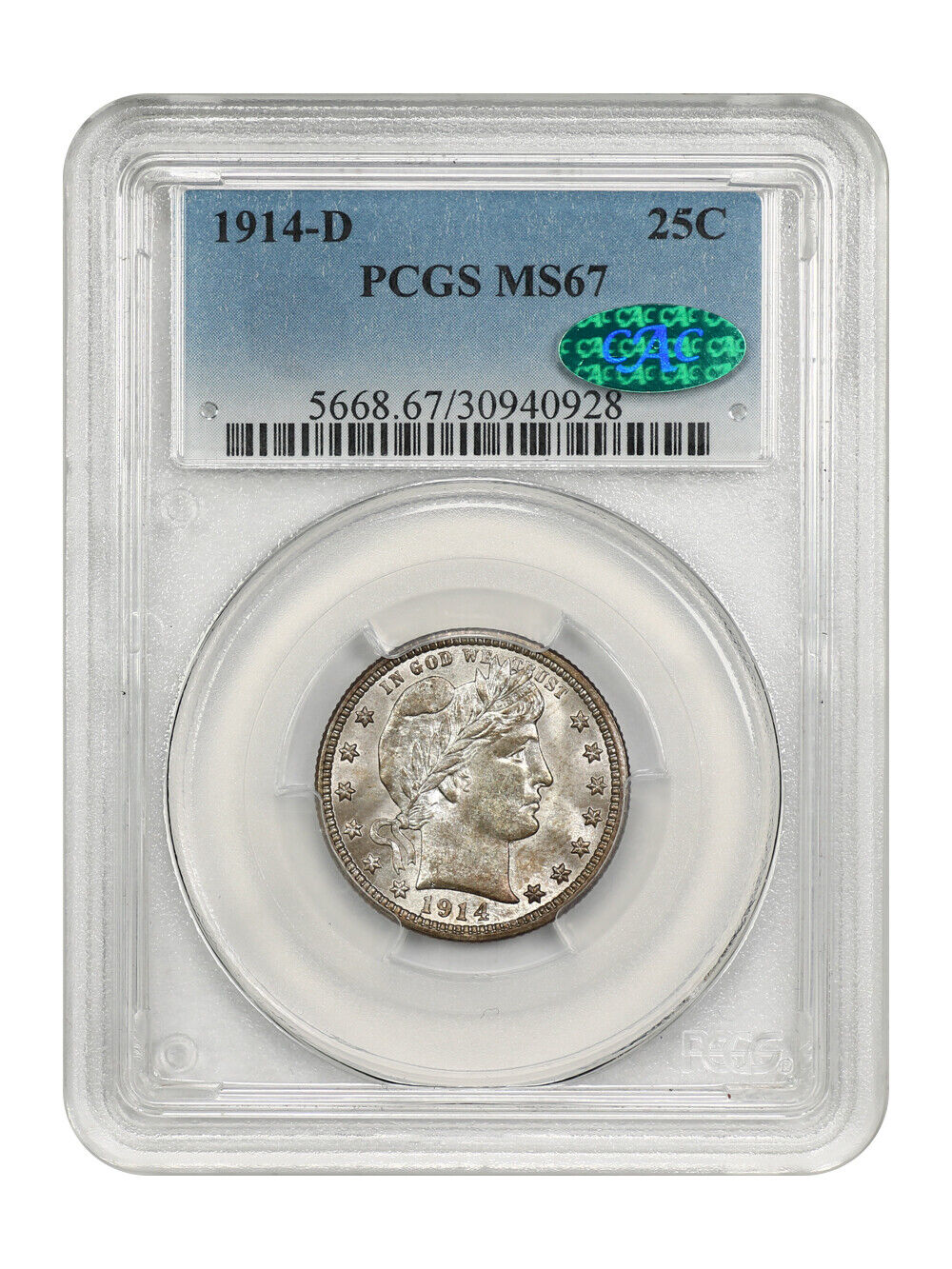 1914-D 25C PCGS/CAC MS67