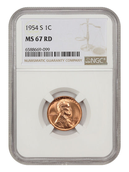 1954-S 1c NGC MS67 RD