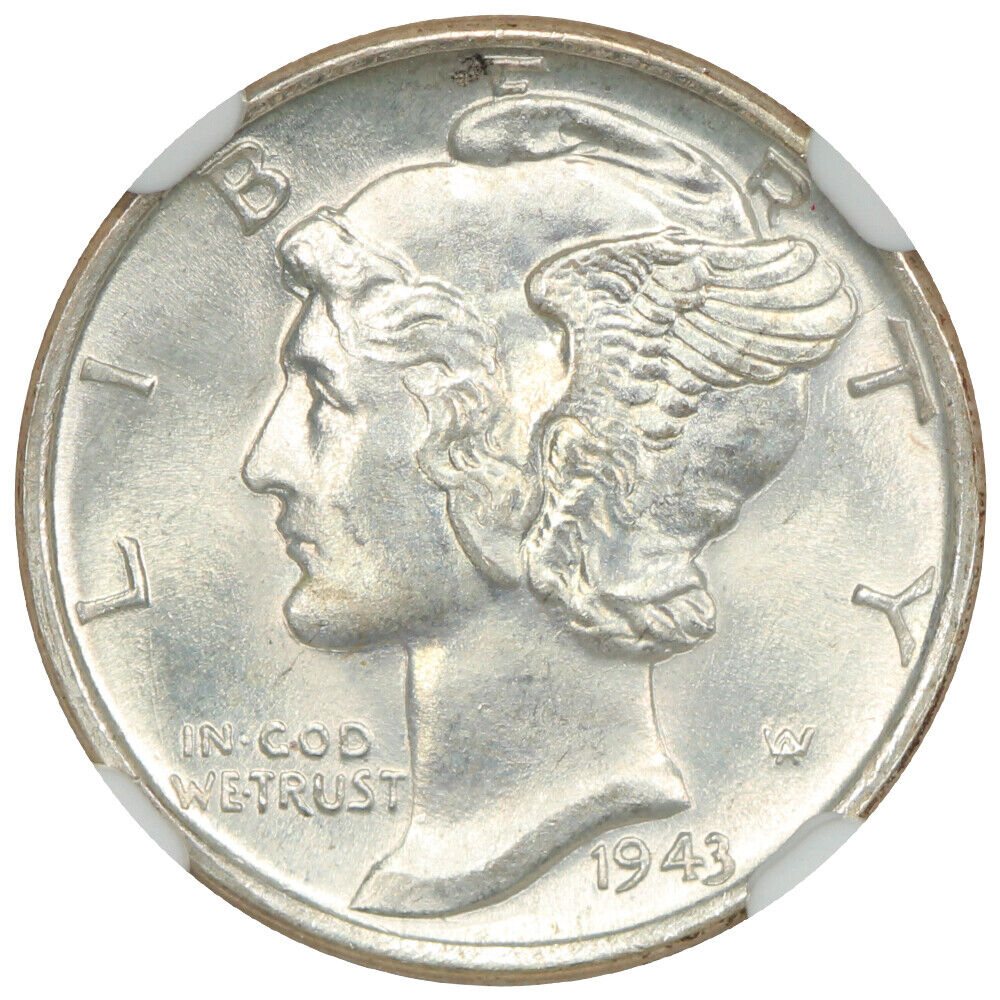 1943-D 10C NGC MS67FB - Mercury Dime