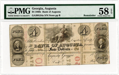 1860s $4 Augusta, GA PMG Choice AU58 EPQ (Remainder)