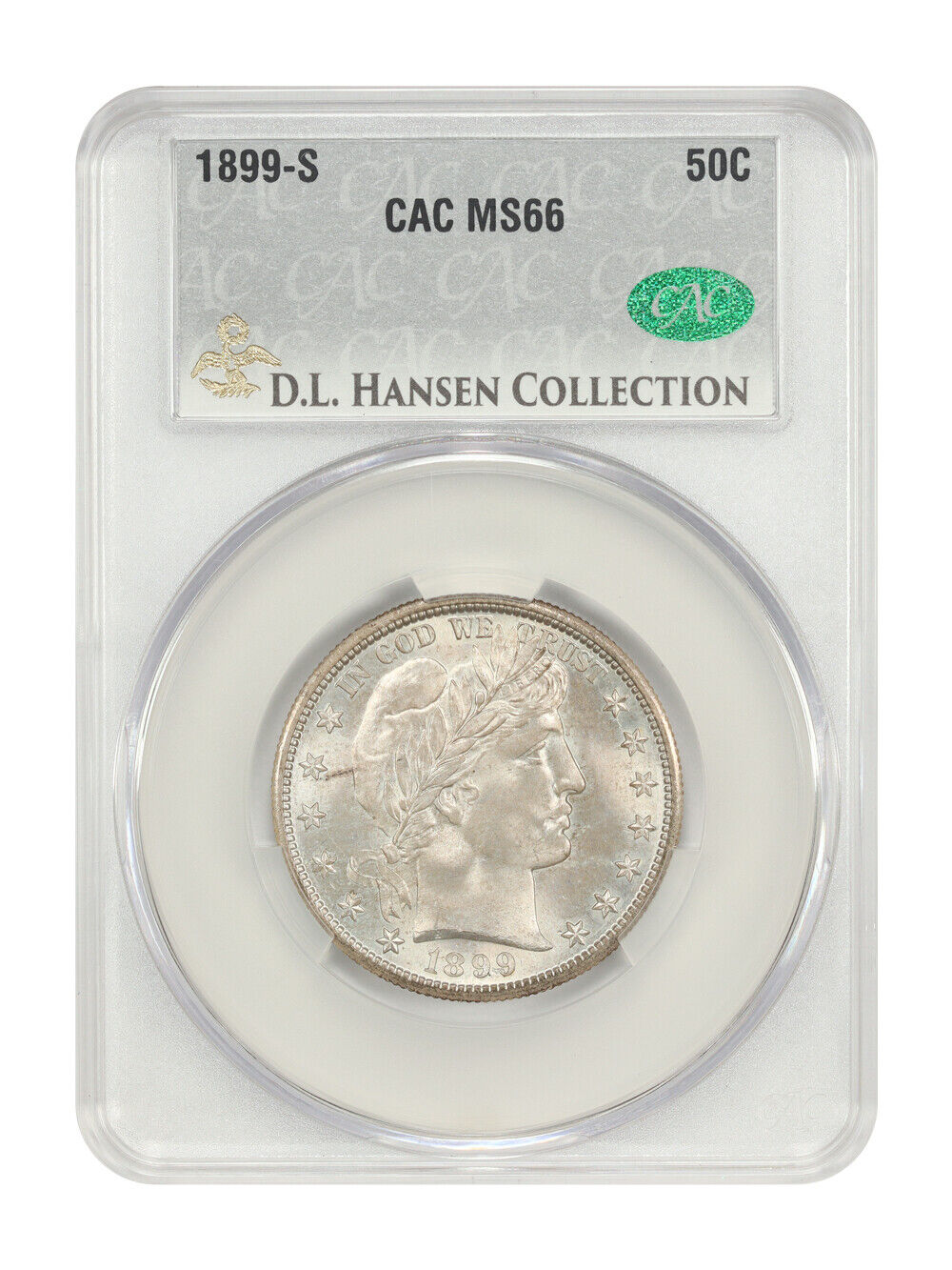 1899-S 50C CACG MS66 ex: D.L. Hansen - Barber Half Dollar - Fantastic Orignal