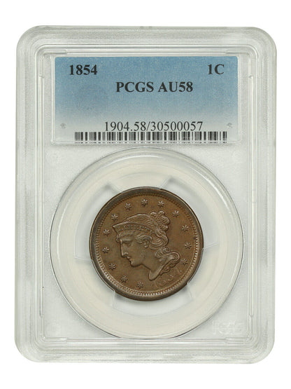 1854 1C PCGS AU58 - Braided Hair Cent