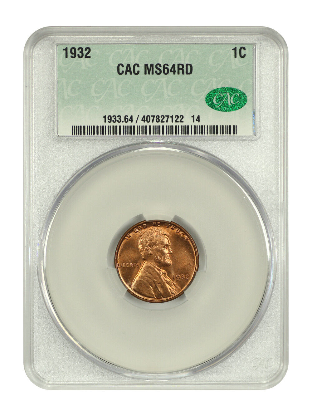 1932 1C CACG MS64RD - Lincoln Cent (Wheat Reverse)