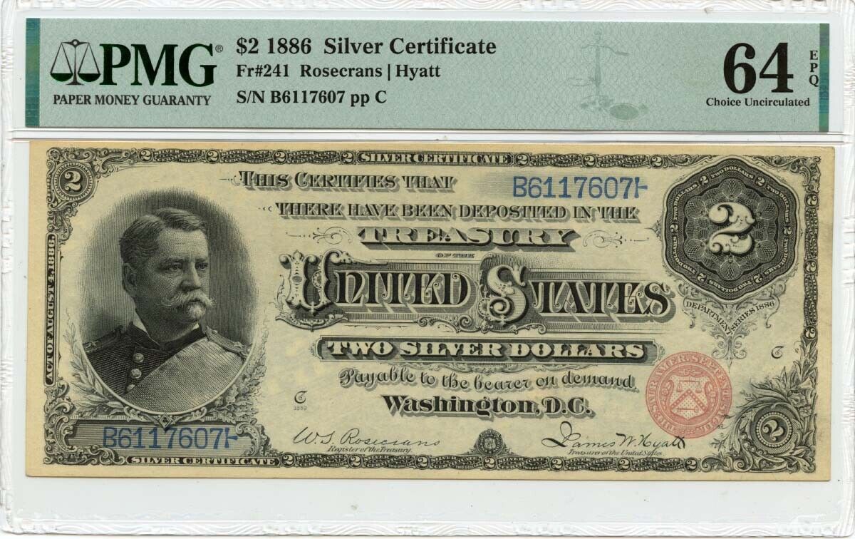 1886 $2 Silver Certificate Fr# 241 PMG CH64 EPQ