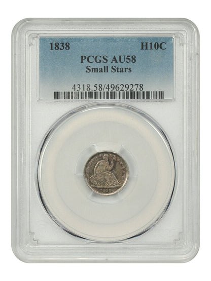 1838 H10C PCGS AU58 (Small Stars) - Liberty Seated Half Dime