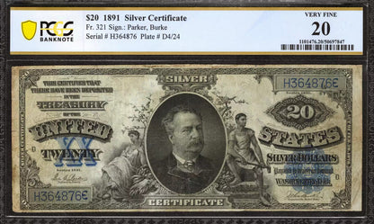 1891 $20 SILVER CERTIFICATE FR.321 PARKER BURKE PCGS CERT VF 20 VERY FINE (876)