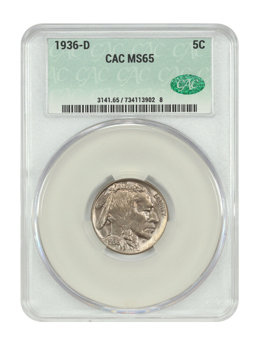 1936-D 5C CACG MS65 - Buffalo Nickel