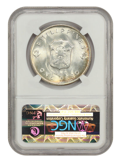 1947S Philippine Peso Douglas MacArthur NGC MS 65