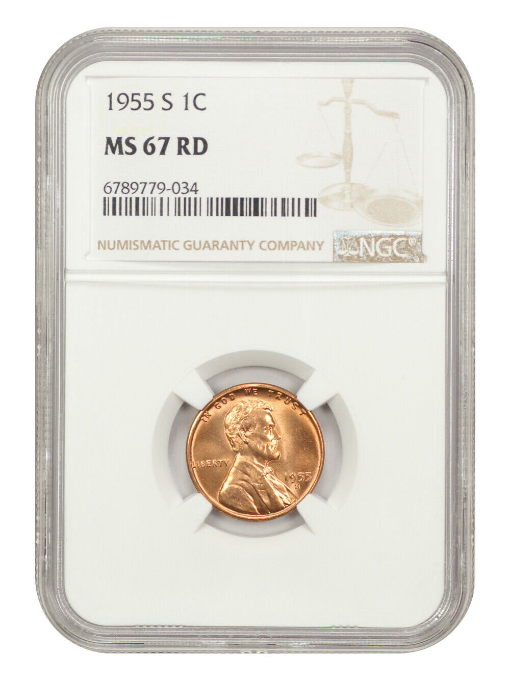 1955-S 1C NGC MS67RD