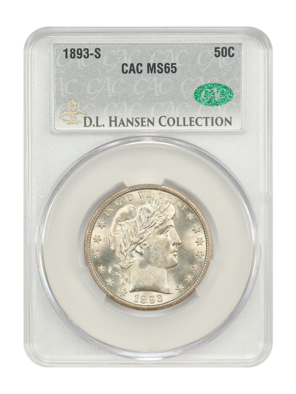 1893-S 50C CACG MS65 ex: D.L. Hansen - Barber Half Dollar - Scarce Issue