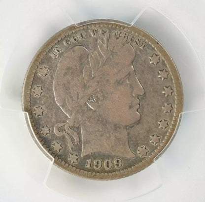 1909 O BARBER HEAD QUARTER 25C PCGS CERTIFIED F 15 FINE (152)