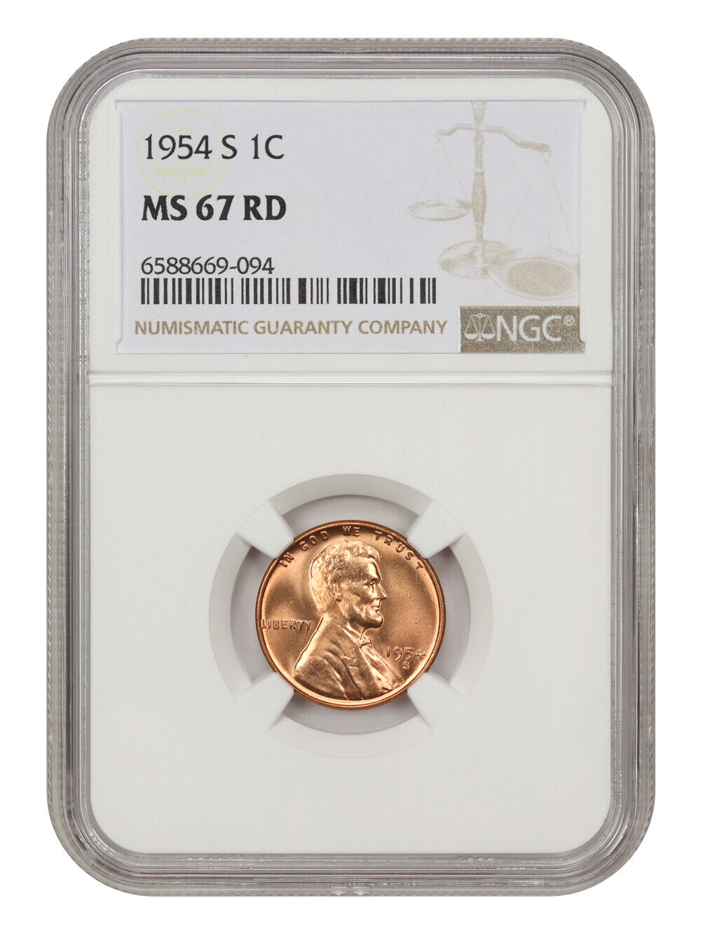 1954-S 1c NGC MS67 RD