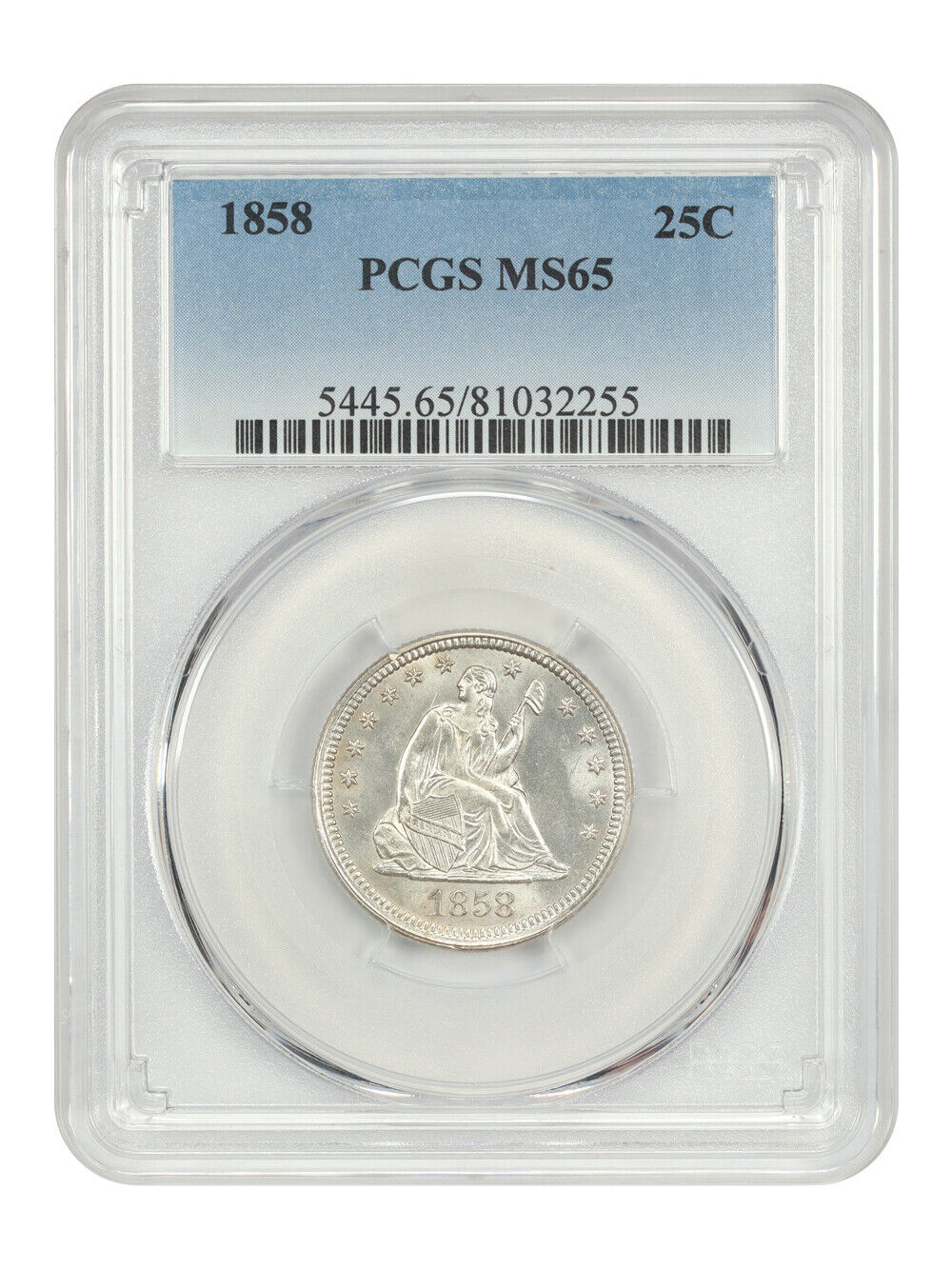 1858 25C PCGS MS65 - Liberty Seated Quarter