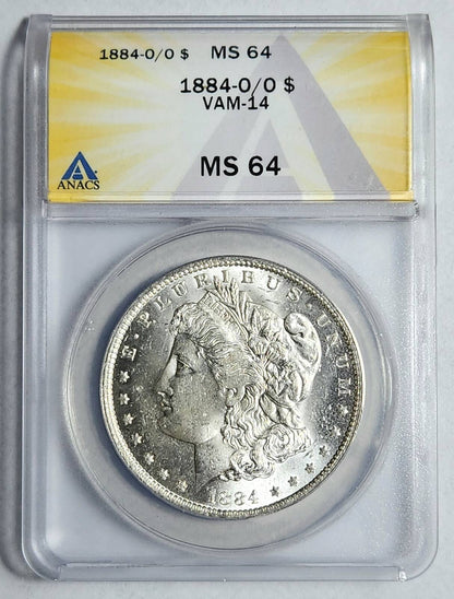 1884 O/O Morgan Silver Dollar ANACS MS-64 - VAM 14