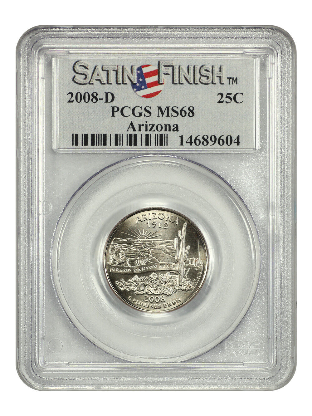 2008-D 25C Arizona PCGS SP68 (Satin Finish) - Washington 50 States Quarters