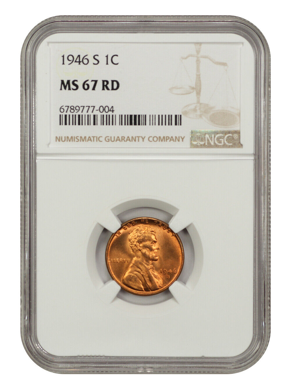 1946-S 1C NGC MS67RD