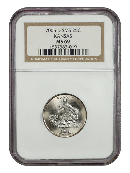 2005-D 25C Kansas NGC SP69 (Satin Finish) - Washington 50 States Quarters