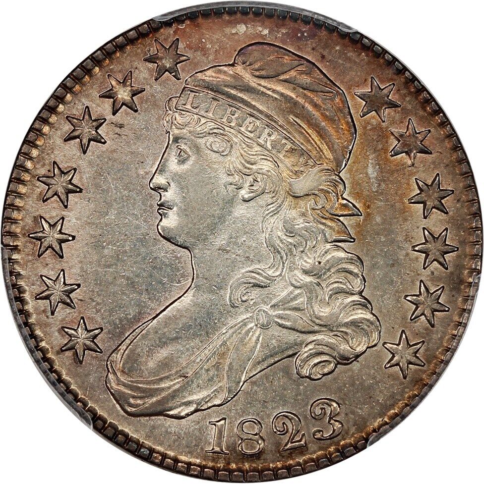 1823 50c PCGS AU50 (Broken 3) ex: D.L. Hansen