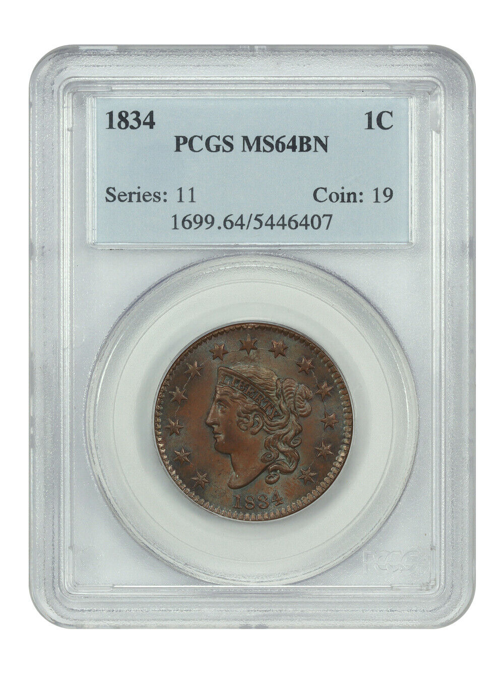 1834 1C PCGS MS64BN - Coronet Head Cent